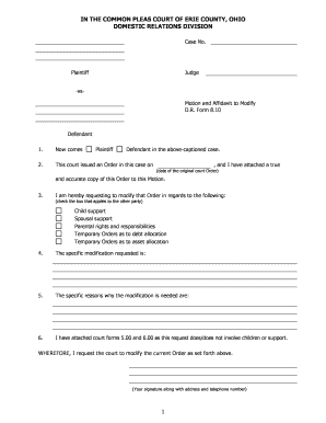 Motion and Affidavit to Modify Domestic Relations Order