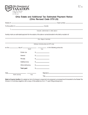 Ohio Estate and Additional Tax Estimated Payment Notice