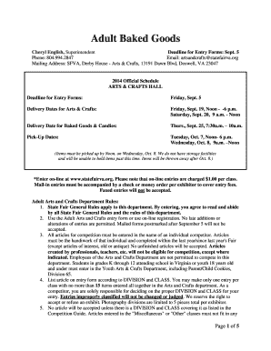 Virginia State Fair Adult Baked Goods Entry Form