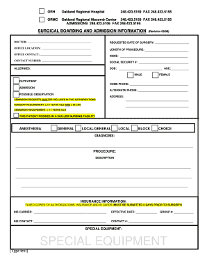 Surgical Boarding and Admission Form