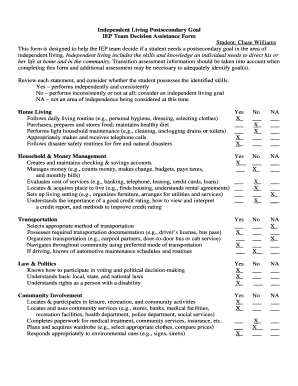Independent Living Postsecondary Goal IEP Form