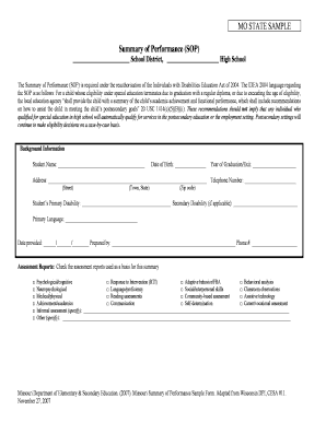 Missouri Summary of Performance Form
