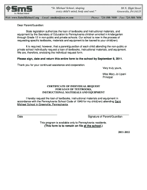 Pennsylvania Textbook Loan Request Form