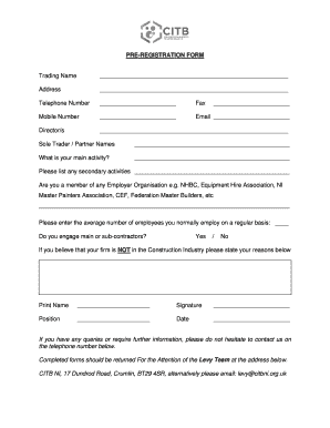 CITB NI Pre-Registration Form