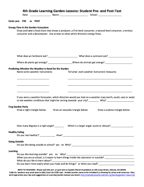 4th Grade Learning Garden Lessons Pre and Post Test