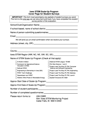 Iowa STEM Scale-Up Program Student Survey Cover Page