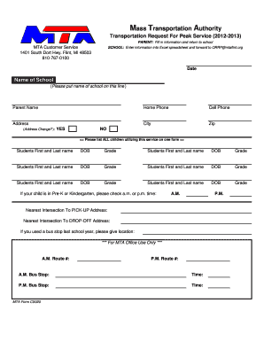 MTA Transportation Request for Peak Service