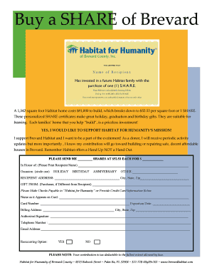 Habitat for Humanity Share Certificate