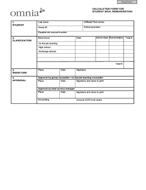 Student Meal Remuneration Calculation Form