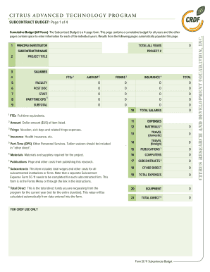 Subcontractor Budget Form SC-11