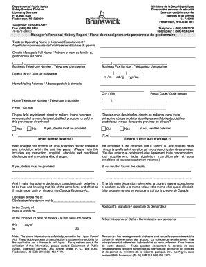 New Brunswick Manager's Personal History Report