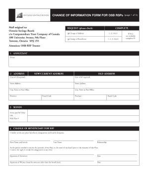 Ontario Savings Bonds Change of Information Form