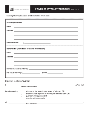 Ontario Savings Bonds Power of Attorney/Guardian Form