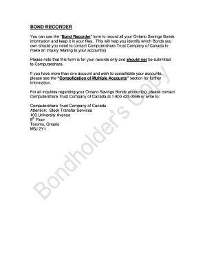 Ontario Savings Bonds Recorder Form