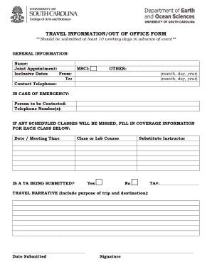 Travel Information Out of Office Form