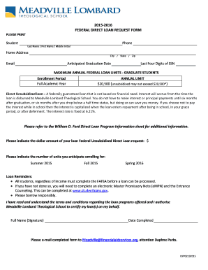Federal Direct Loan Request Form