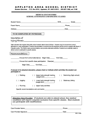 Medical Excuse Form