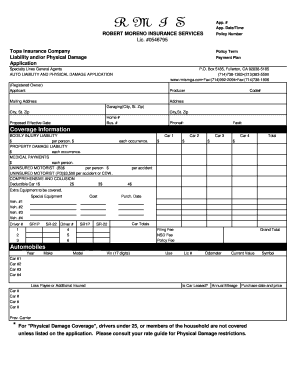 California Auto Liability and Physical Damage Application
