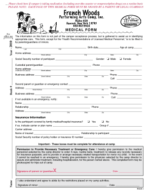 French Woods Camp Medical Form