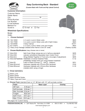 Wheelchair Customization Order Form
