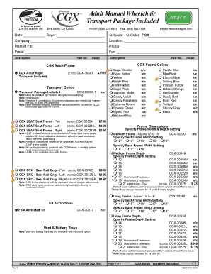 Wheelchair Frame Order Form