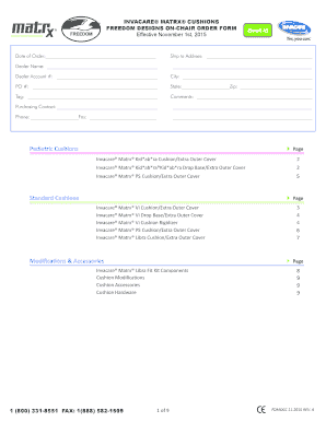 Invacare Matrx Cushion Order Form