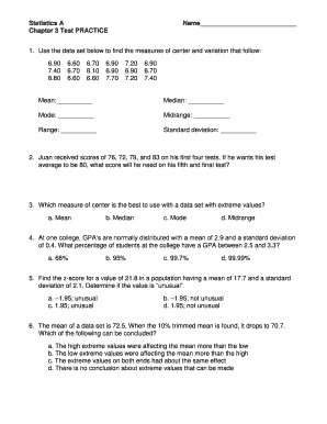 Statistics Chapter 3 Test Practice