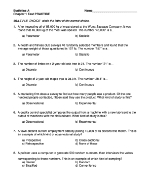 Statistics Chapter 1 Test Practice