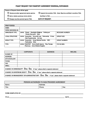PAA#7 Passport Agreement Renewal/Expansion Form