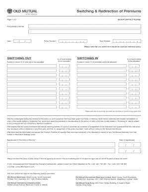 Switching & Redirection of Premiums Form