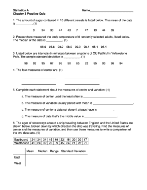 Statistics Chapter 3 Practice Quiz