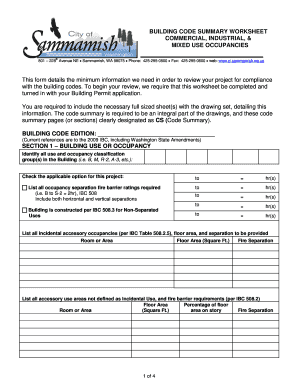 Building Code Summary Worksheet