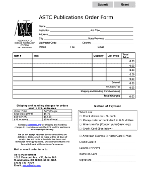 ASTC Publications Order Form