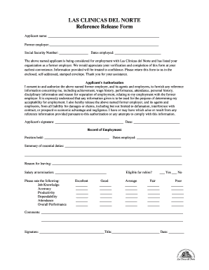Las Clinicas del Norte Reference Release Form