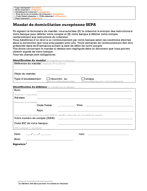 Mandat de domiciliation européenne SEPA