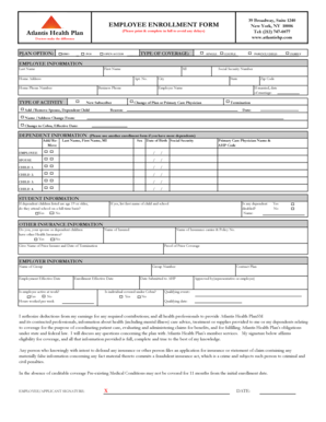 Atlantis Health Plan Employee Enrollment Form