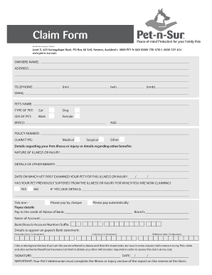 Pet Insurance Claim Form