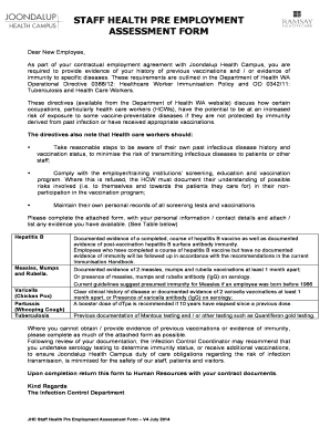 Staff Health Pre Employment Assessment Form