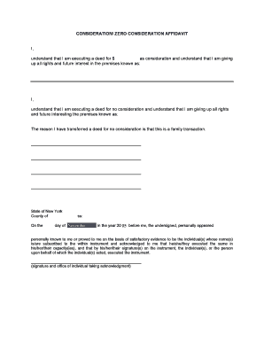 Zero Consideration Affidavit