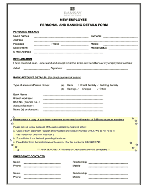 New Employee Personal and Banking Details Form