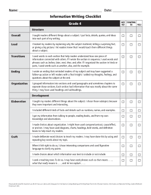 Grade 4 Information Writing Checklist