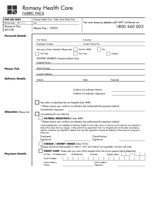 Ramsay Health Care Fabric Pack Order Form