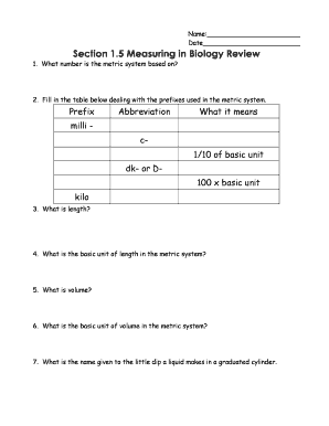 Measuring in Biology Review Worksheet
