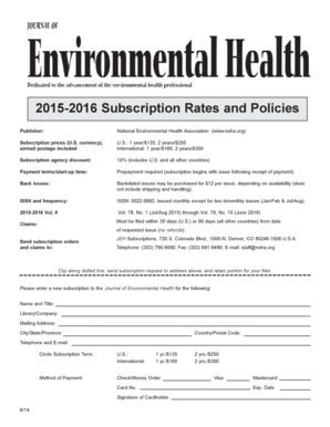Journal of Environmental Health Subscription Form