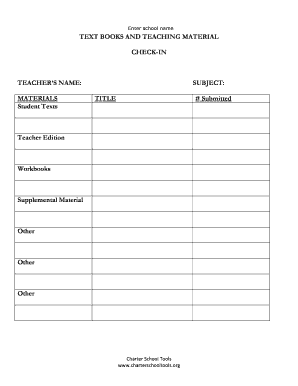 Teacher Material Check-In Form