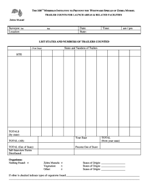Zebra Mussel Trailer Count Form