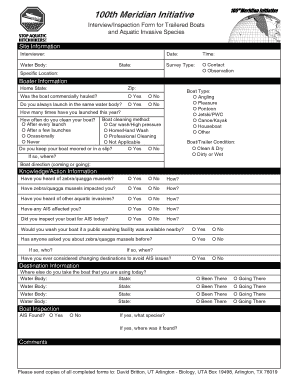 Interview/Inspection Form for Trailered Boats and Aquatic Invasive Species