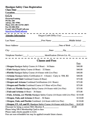Handgun Safety Class Registration Form