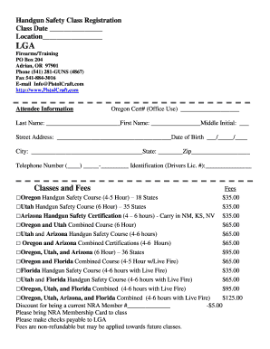 Handgun Safety Class Registration Form