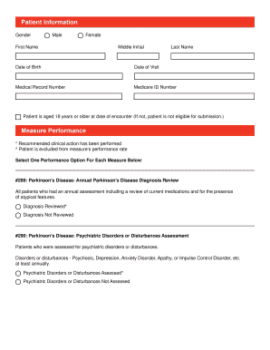 Parkinson's Disease Annual Review Form